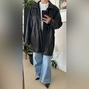 Vintage 90s Oversized Black Leather Jacket | Unisex | Medium-Large Fit